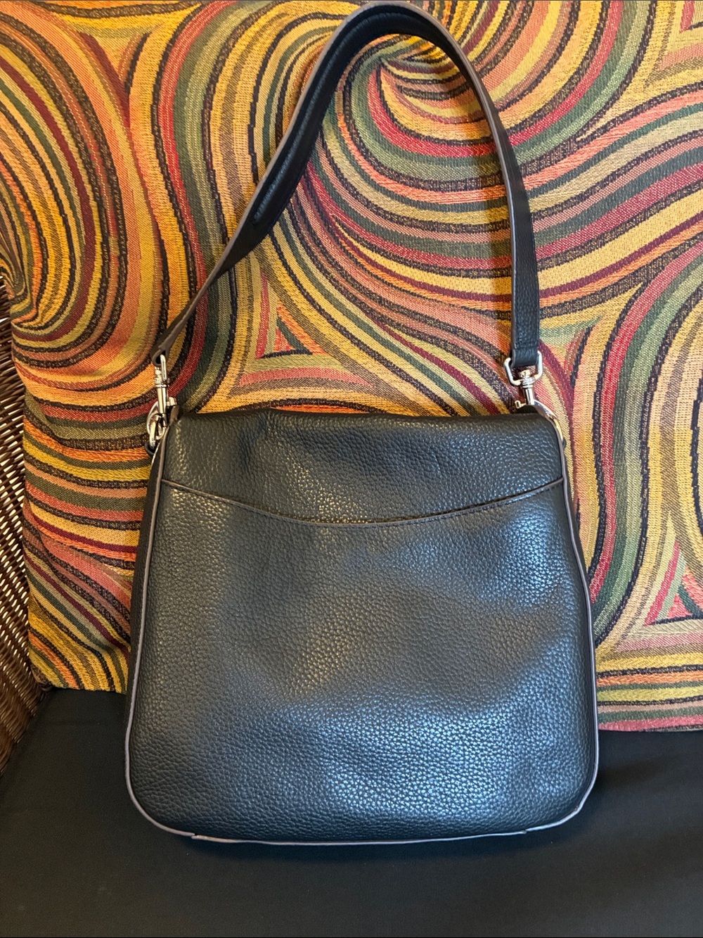 Aimee Kestenberg Black Pebbled Leather Shoulder Bag with Front Zip - Picture 3 of 9